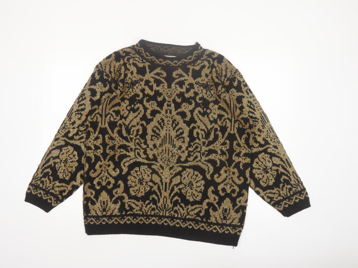 Alfred Dunner Women's Black Gold Knit Floral Jumper Size M