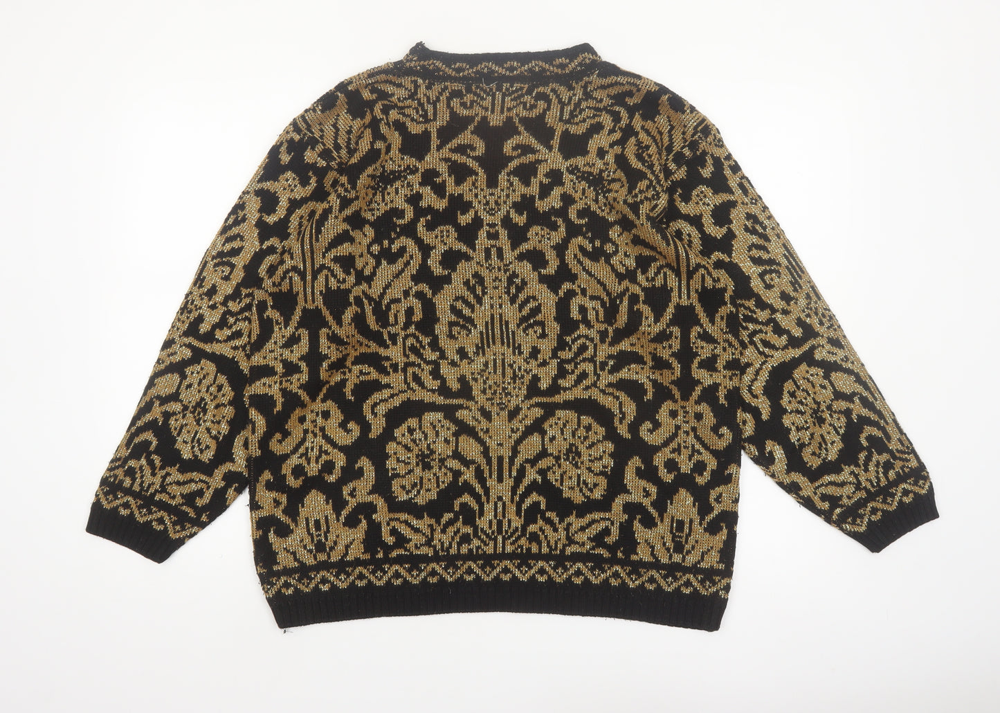 Alfred Dunner Women's Black Gold Knit Floral Jumper Size M