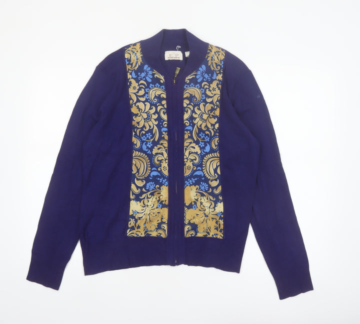 E.P. Pro Women's Blue Floral Full Zip Jumper Size L
