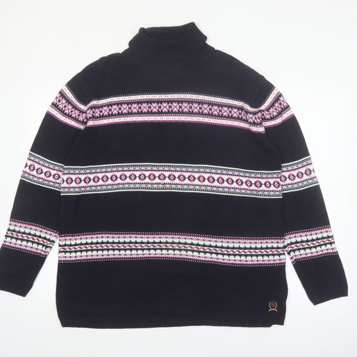 Tommy Hilfiger Womens Blue Fair Isle Roll Neck Cotton Jumper L