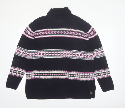Tommy Hilfiger Womens Blue Fair Isle Roll Neck Cotton Jumper L