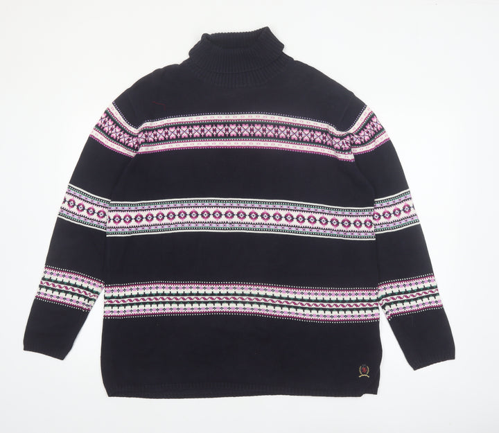 Tommy Hilfiger Womens Blue Fair Isle Roll Neck Cotton Jumper L