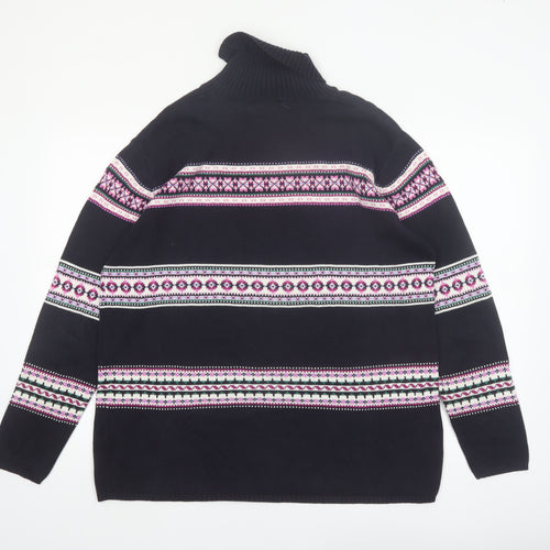 Tommy Hilfiger Womens Blue Fair Isle Roll Neck Cotton Jumper L
