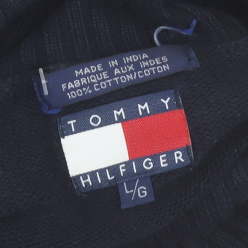 Tommy Hilfiger Womens Blue Fair Isle Roll Neck Cotton Jumper L