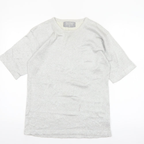 Marisa Christina Women Silver Metallic Knit Short Sleeve Pullover Jumper S