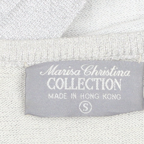Marisa Christina Women Silver Metallic Knit Short Sleeve Pullover Jumper S