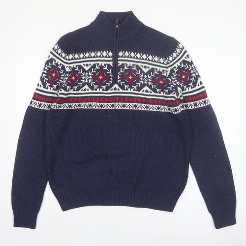 IZOD Men’s Blue Fair Isle 1/4 Zip Knit Jumper Size M