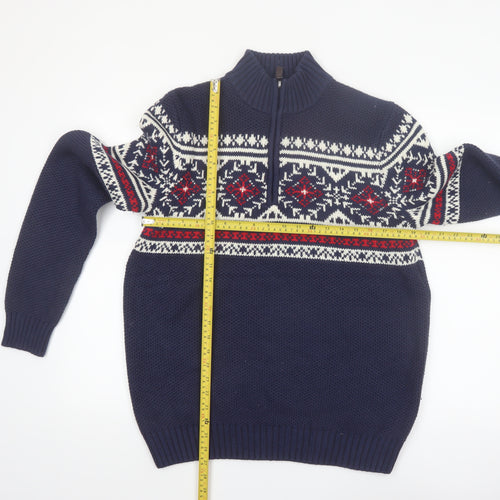 IZOD Men’s Blue Fair Isle 1/4 Zip Knit Jumper Size M