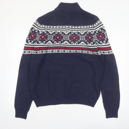IZOD Men’s Blue Fair Isle 1/4 Zip Knit Jumper Size M