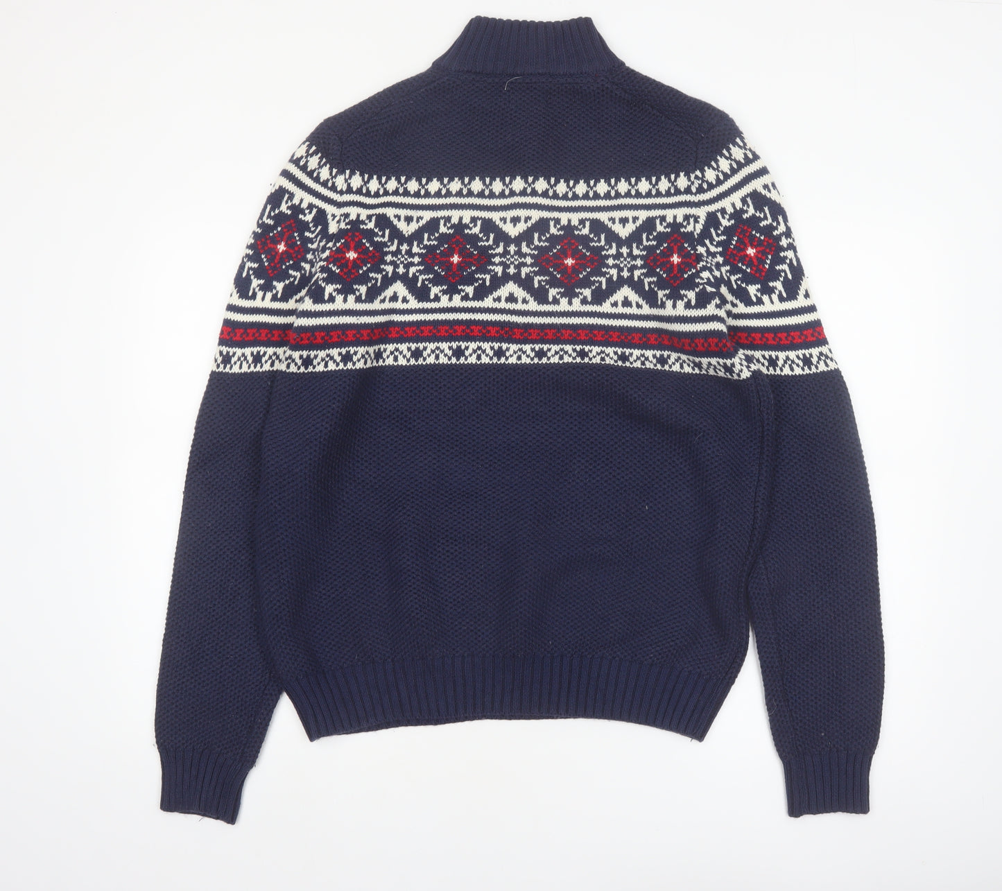 IZOD Men’s Blue Fair Isle 1/4 Zip Knit Jumper Size M