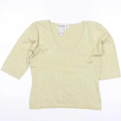 Joseph A. Women's Gold Silk Blend 3/4 Sleeve Scoop Neck Pullover Jumper M