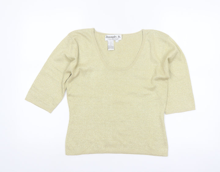 Joseph A. Women's Gold Silk Blend 3/4 Sleeve Scoop Neck Pullover Jumper M