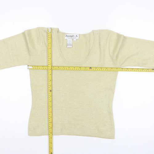 Joseph A. Women's Gold Silk Blend 3/4 Sleeve Scoop Neck Pullover Jumper M