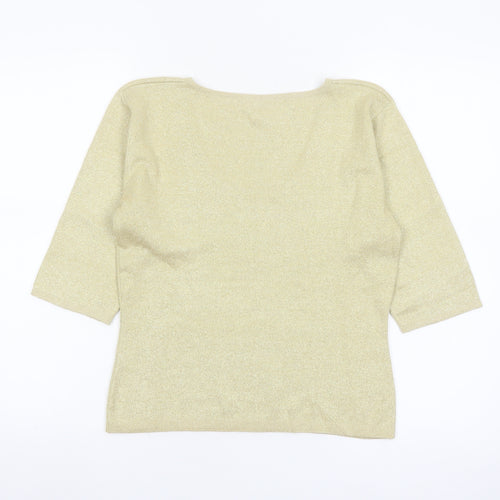 Joseph A. Women's Gold Silk Blend 3/4 Sleeve Scoop Neck Pullover Jumper M