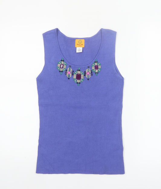 Ruby Rd. Petite Purple Sleeveless Beaded Knit Tank Top L