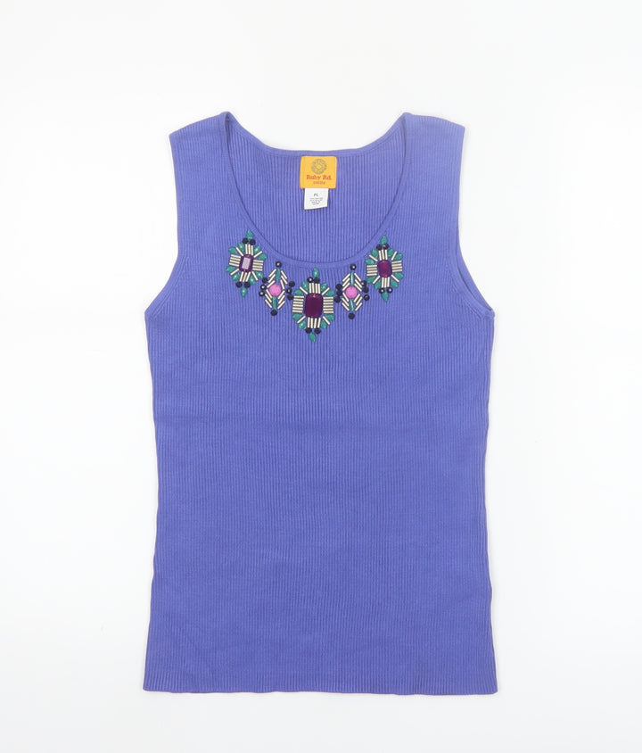 Ruby Rd. Petite Purple Sleeveless Beaded Knit Tank Top L