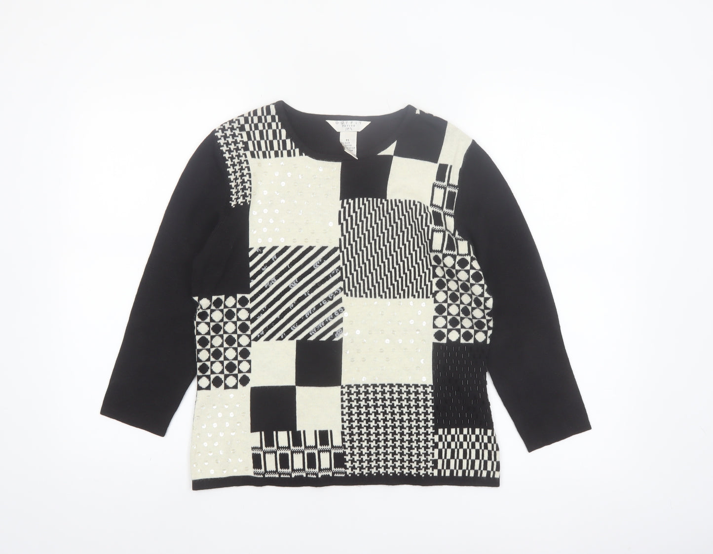 Outfit Women’s Petite Black Geometric Sequin Pullover Jumper S