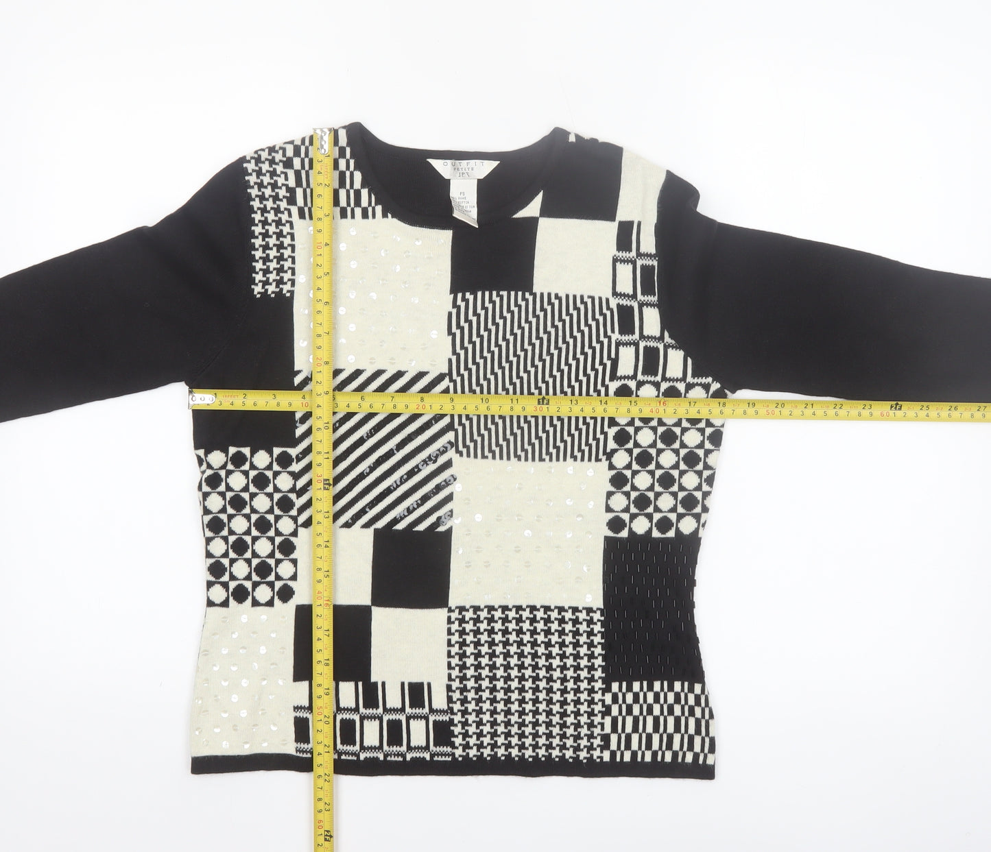 Outfit Women’s Petite Black Geometric Sequin Pullover Jumper S