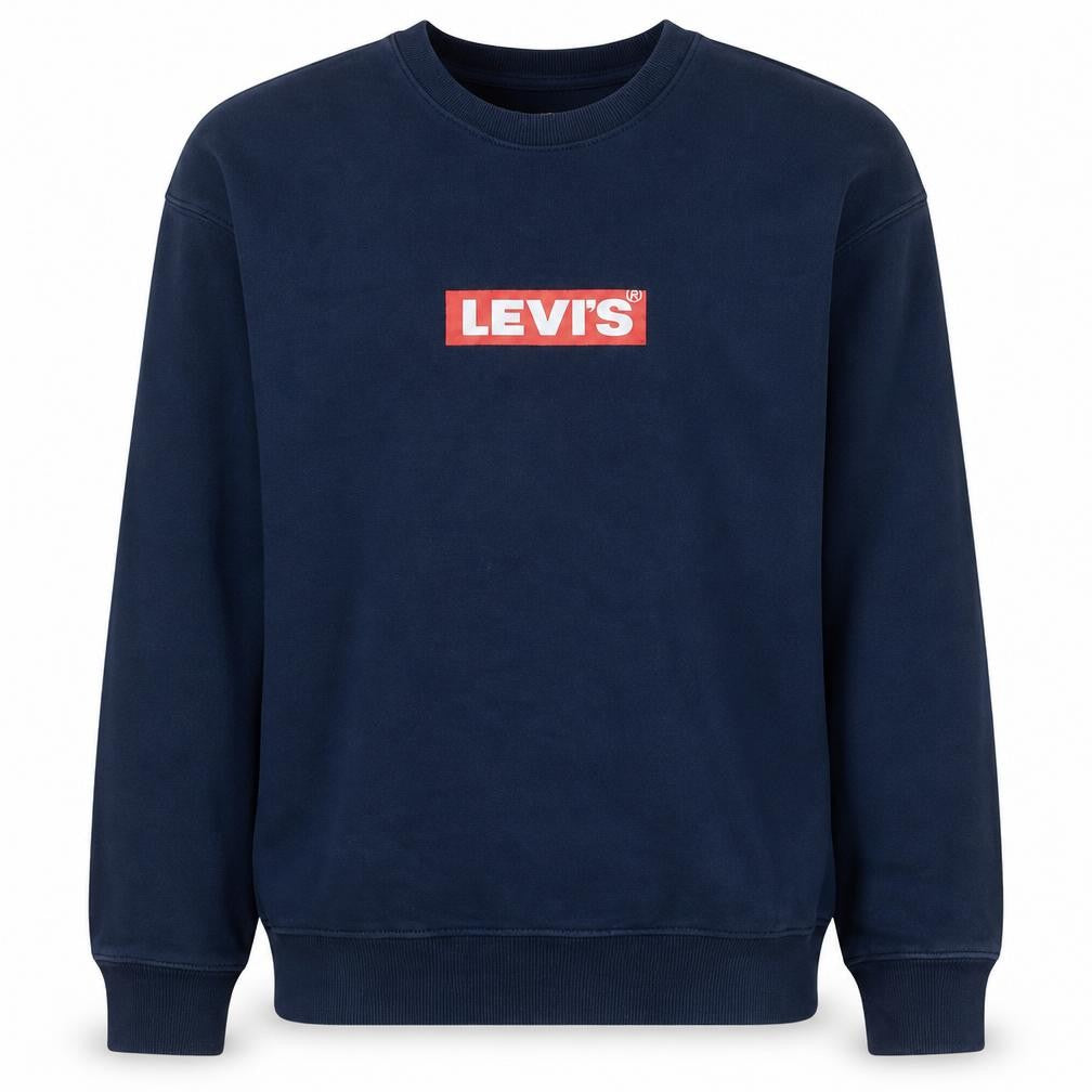 Front view of Levi's Men's Blue Relaxed Fit Crew Neck Logo Sweatshirt, size M