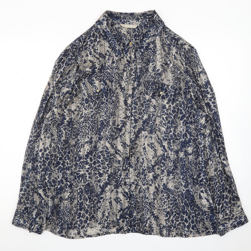 Planet Women's Blue Animal Print Long Sleeve Tunic Blouse Size 18