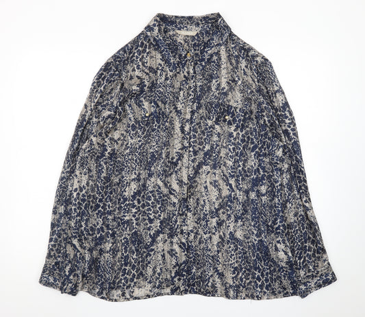 Planet Women's Blue Animal Print Long Sleeve Tunic Blouse Size 18