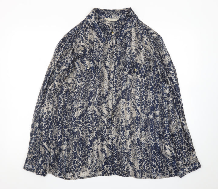 Planet Women's Blue Animal Print Long Sleeve Tunic Blouse Size 18