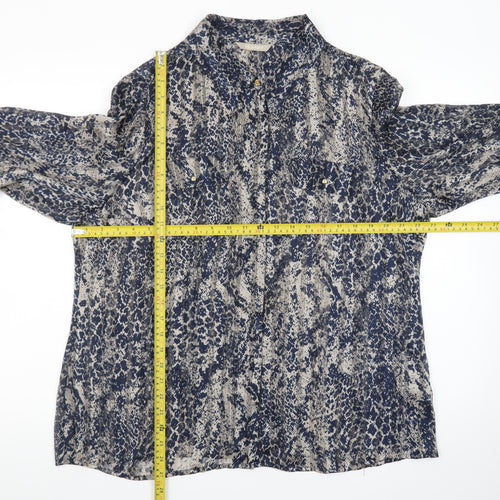 Planet Women's Blue Animal Print Long Sleeve Tunic Blouse Size 18