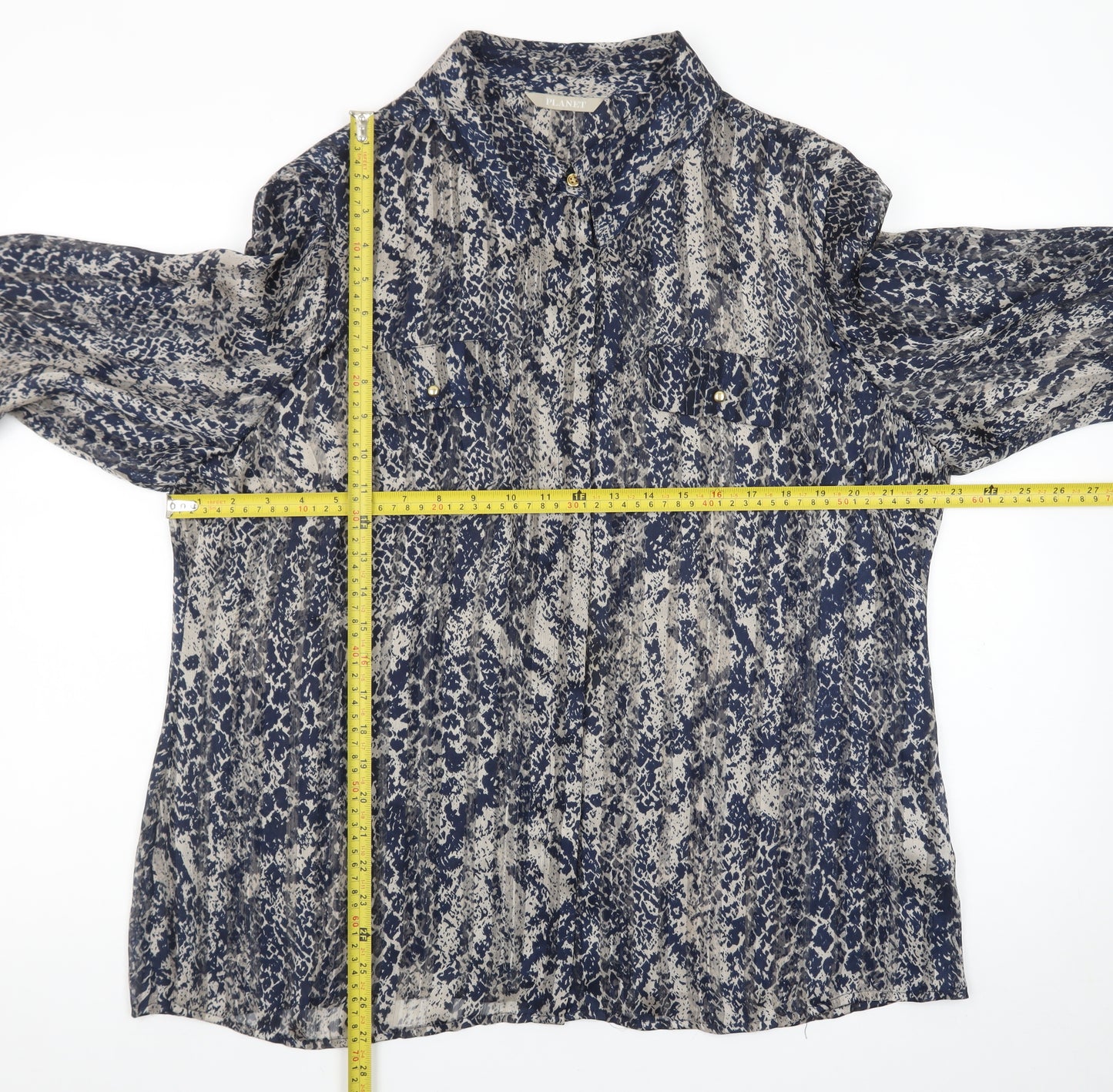 Planet Women's Blue Animal Print Long Sleeve Tunic Blouse Size 18