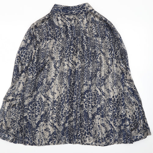 Planet Women's Blue Animal Print Long Sleeve Tunic Blouse Size 18
