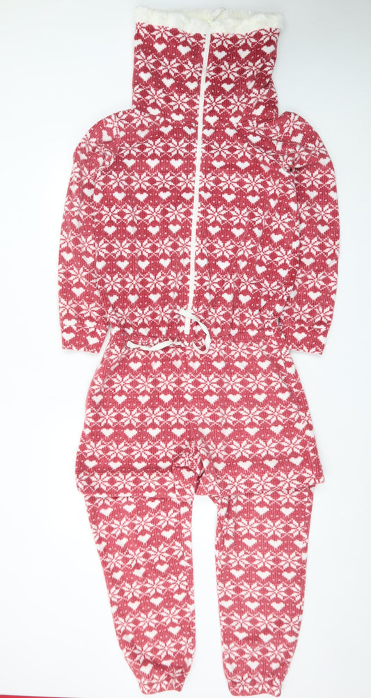 Marks and Spencer Womens Red Fair Isle Fleece One Piece Pyjama Size 12