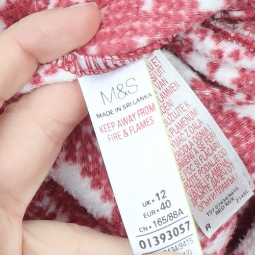 Marks and Spencer Womens Red Fair Isle Fleece One Piece Pyjama Size 12