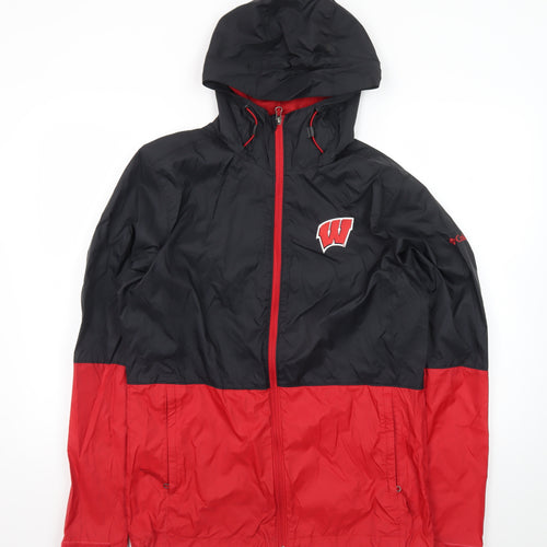Columbia Men's Black Red Hooded Windbreaker Jacket Size S