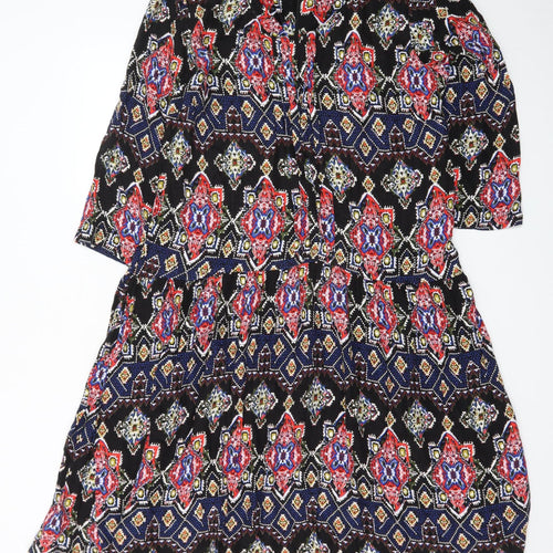 Next Womens Black Multicoloured Viscose Bohemian Knee Length Dress Size 18