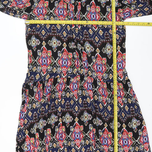Next Womens Black Multicoloured Viscose Bohemian Knee Length Dress Size 18