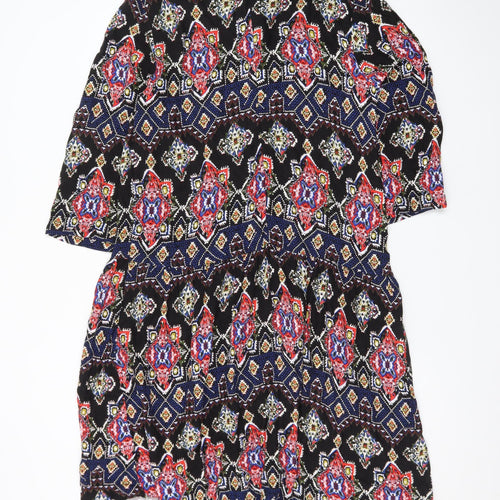 Next Womens Black Multicoloured Viscose Bohemian Knee Length Dress Size 18