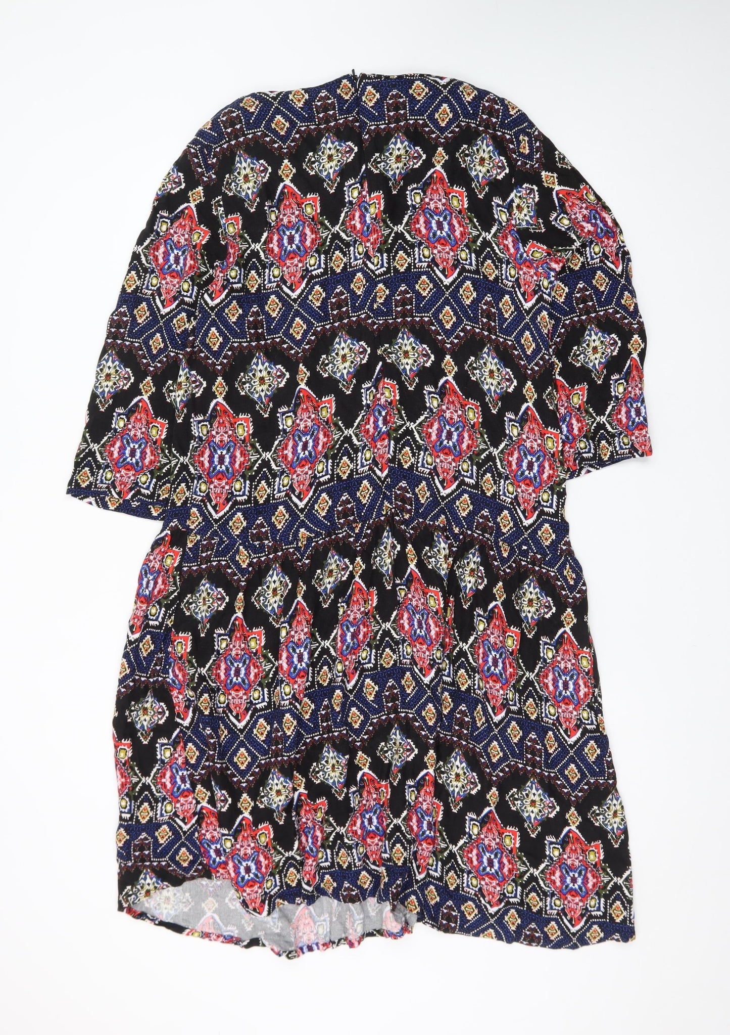 Next Womens Black Multicoloured Viscose Bohemian Knee Length Dress Size 18