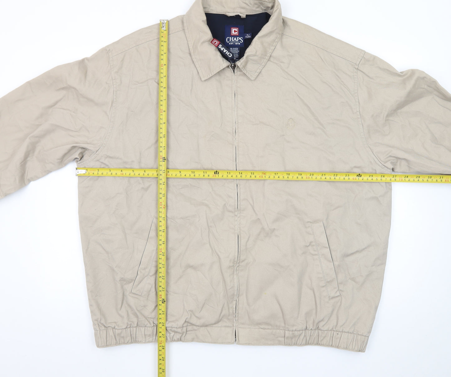 Chaps Men's Beige Cotton XL Twill Full Zip Casual Jacket
