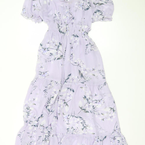 Kate-Lily Women’s Purple Floral Midi A-Line Dress Size 6
