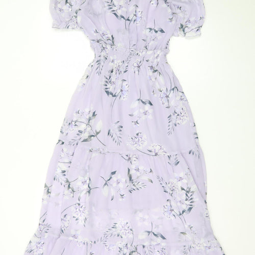Kate-Lily Women’s Purple Floral Midi A-Line Dress Size 6