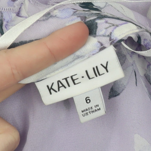 Kate-Lily Women’s Purple Floral Midi A-Line Dress Size 6