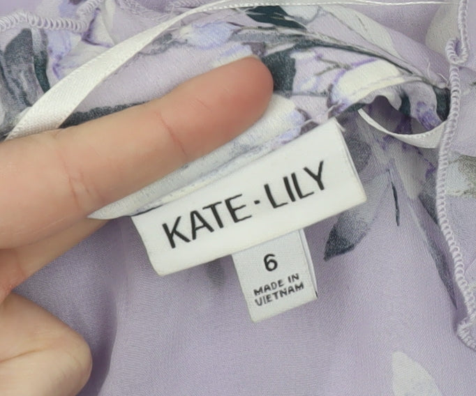 Kate-Lily Women’s Purple Floral Midi A-Line Dress Size 6