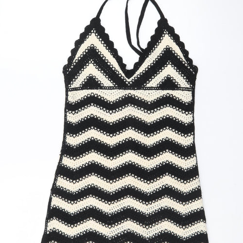 Primark Women Black Crochet Chevron Slip Dress XS