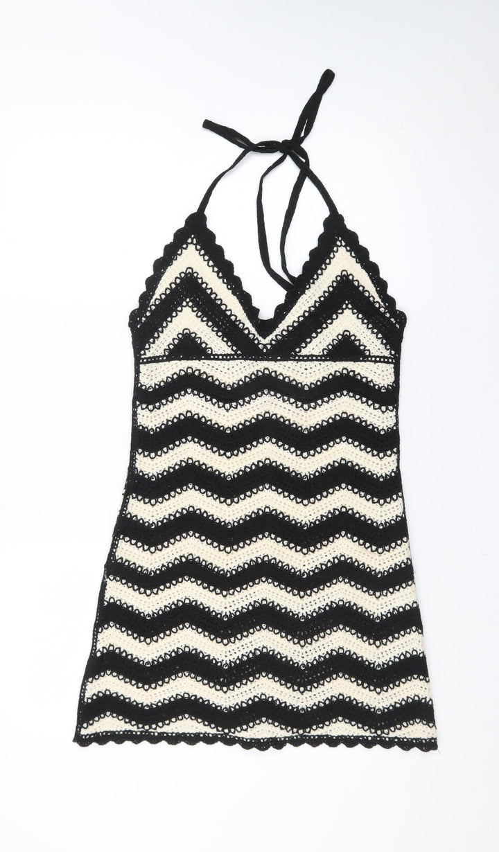 Primark Women Black Crochet Chevron Slip Dress XS
