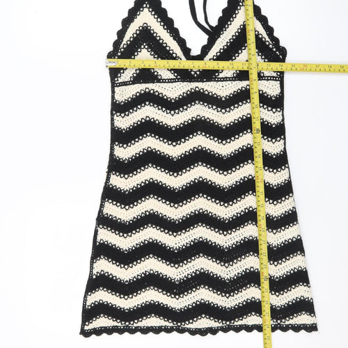 Primark Women Black Crochet Chevron Slip Dress XS