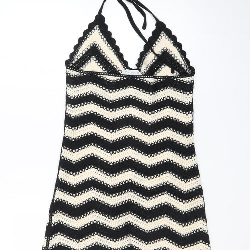 Primark Women Black Crochet Chevron Slip Dress XS
