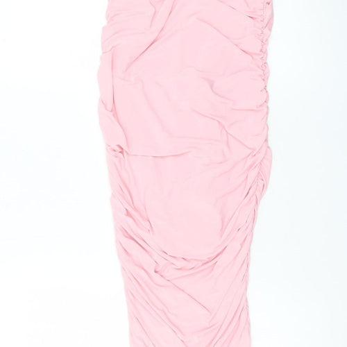 PrettyLittleThing Women Pink Size 4 Sleeveless Ruched Bodycon Midi Dress