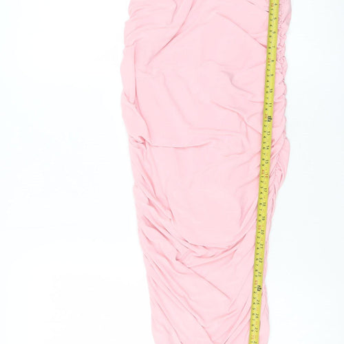 PrettyLittleThing Women Pink Size 4 Sleeveless Ruched Bodycon Midi Dress