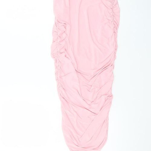 PrettyLittleThing Women Pink Size 4 Sleeveless Ruched Bodycon Midi Dress