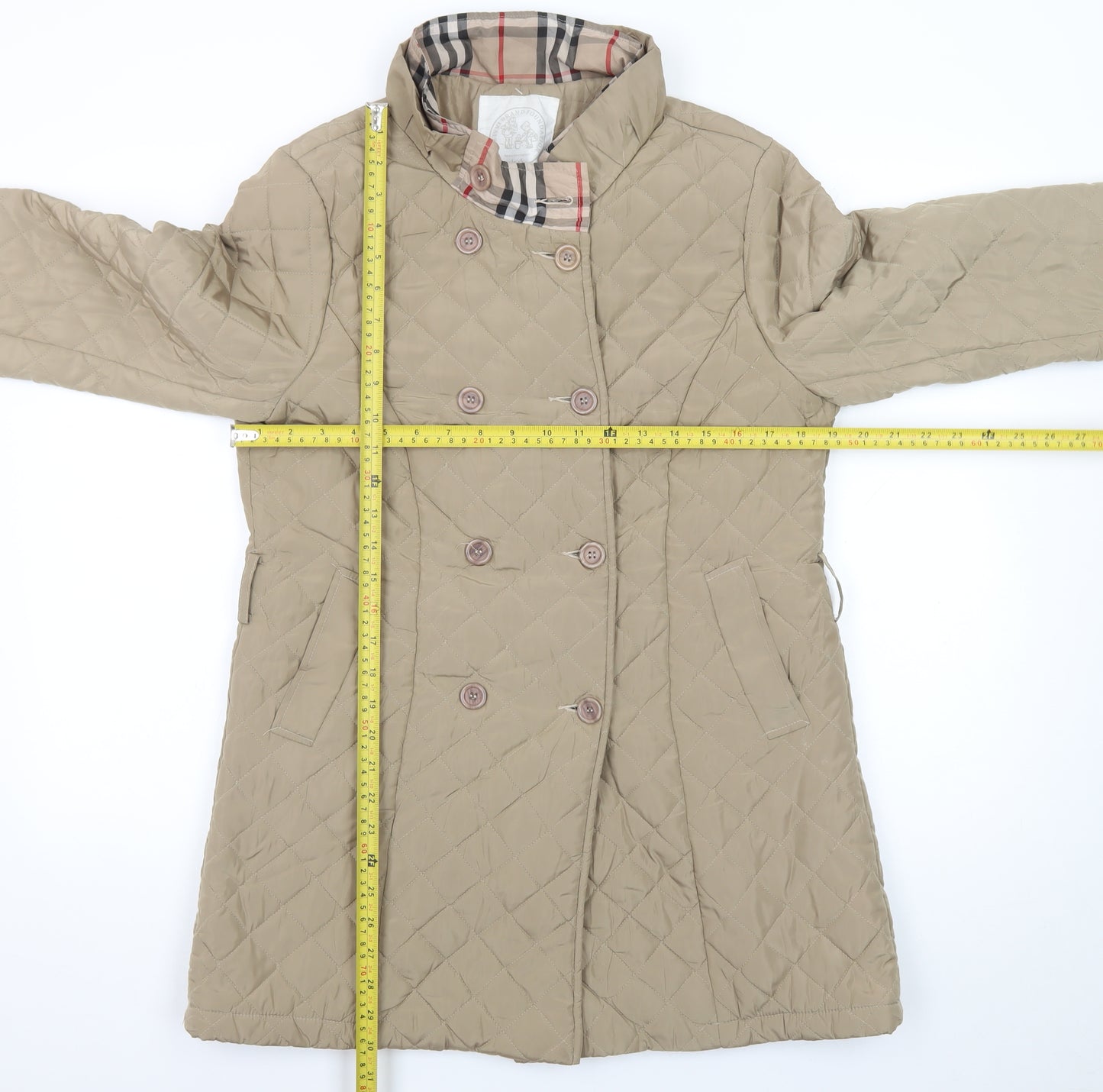 The IVVI Brand Foundation Womens Beige Quilted Mid-Length Coat Size S