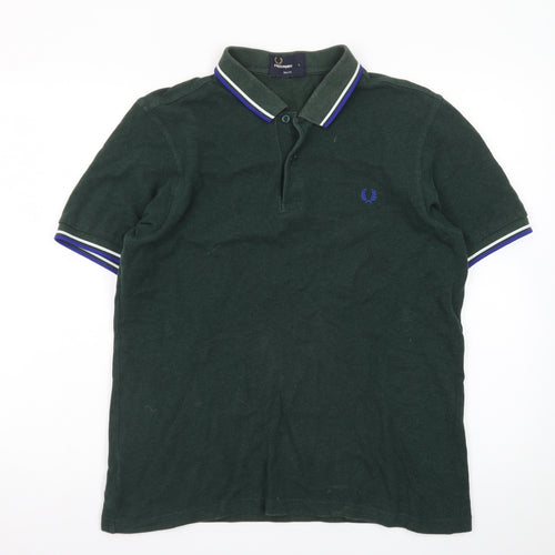Fred Perry Men's Green Cotton Slim Fit Polo Shirt Size L